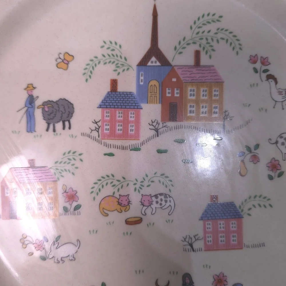 Vintage 1986 Newcor Our Country Stoneware Dinner Plates 6004 Set of 2 Folk Art